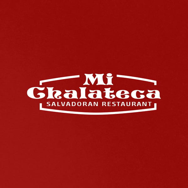 Mi Ghalateca Salvadoran Restaurant logo in white text on a textured red background.