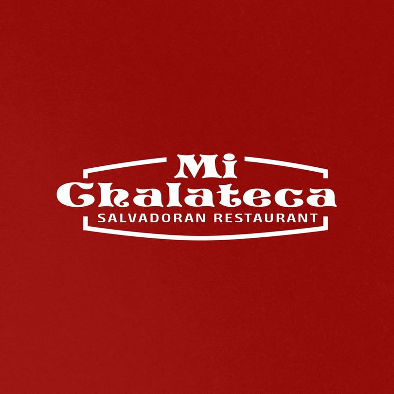 Mi Ghalateca Salvadoran Restaurant logo in white text on a textured red background.