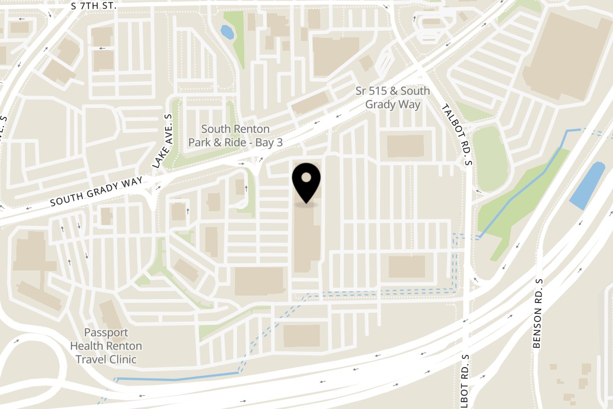 Map showing the location of Mi Chalateca Renton on 601 S Grady Way K in Renton